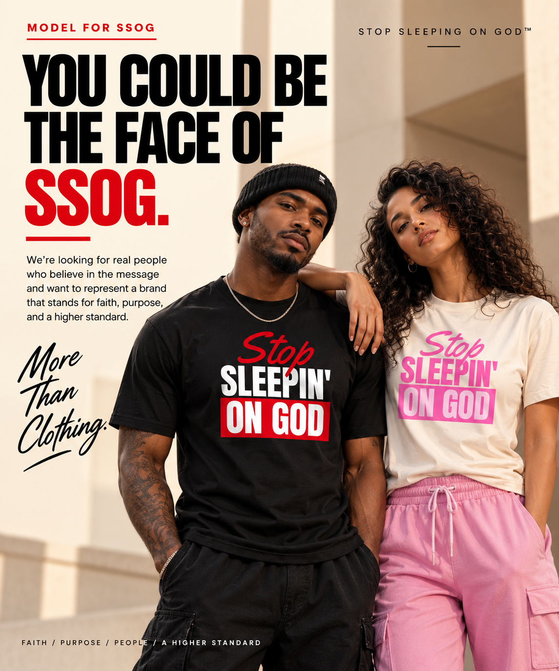 Stop Sleeping On God model casting campaign