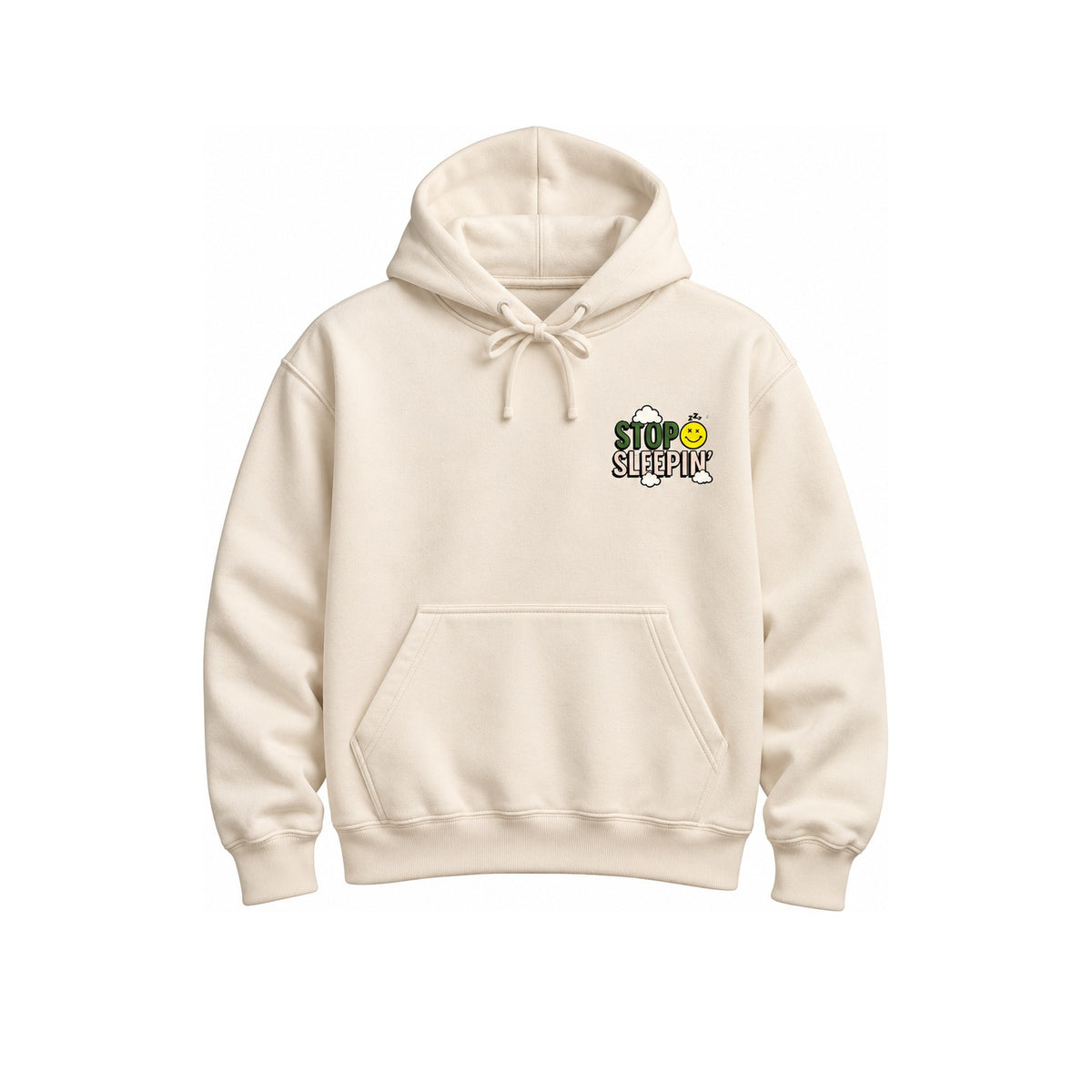 Stop Sleepin' On God cream hoodie front