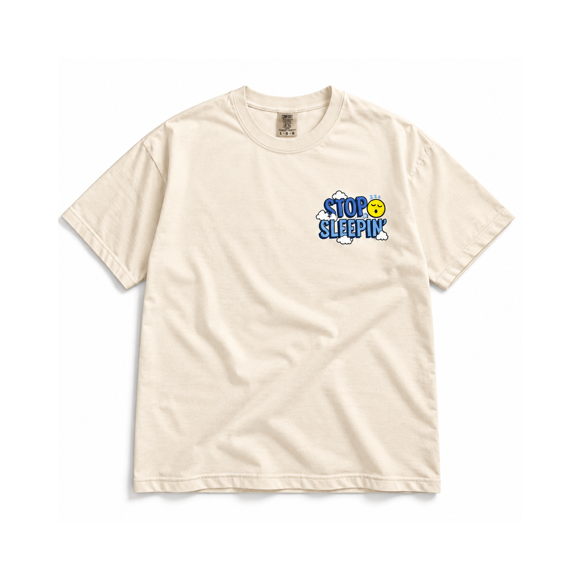 Stop Sleepin’ Tee / Blue front