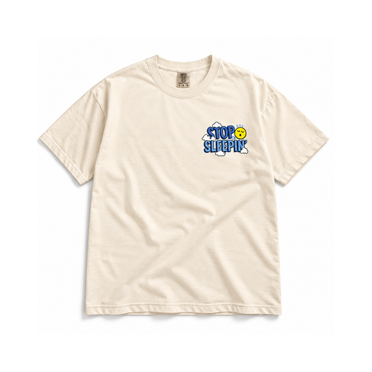 Stop Sleepin’ Tee / Blue front